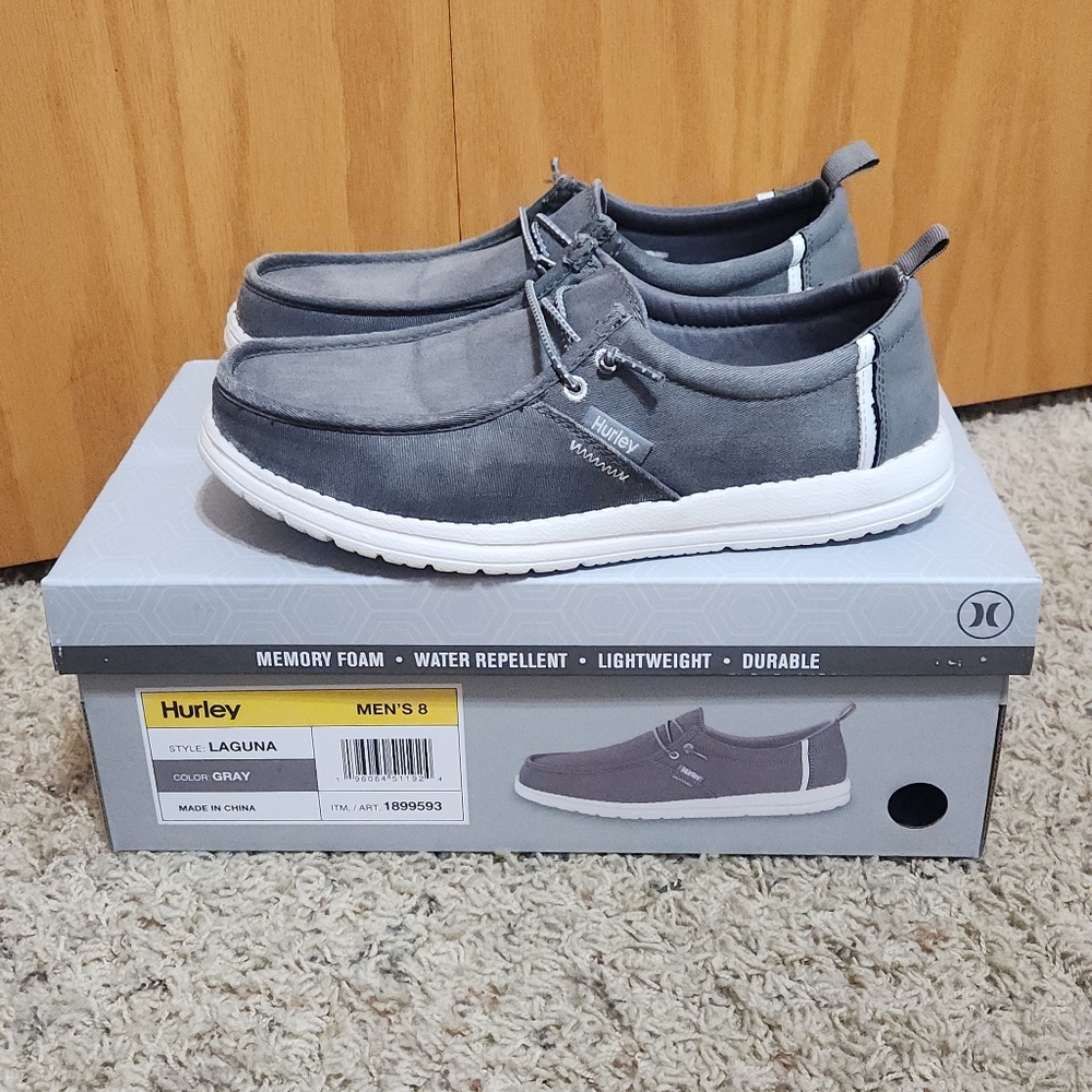 Hurley Laguna Gray Slip-on Shoes Mens 8 with Memory Foam